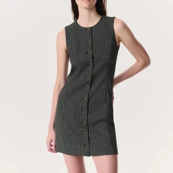 Rag & Bone Women's Irina Houndstooth Ponte Sleeveless Mini Button Down Dress - Picture 1 of 8